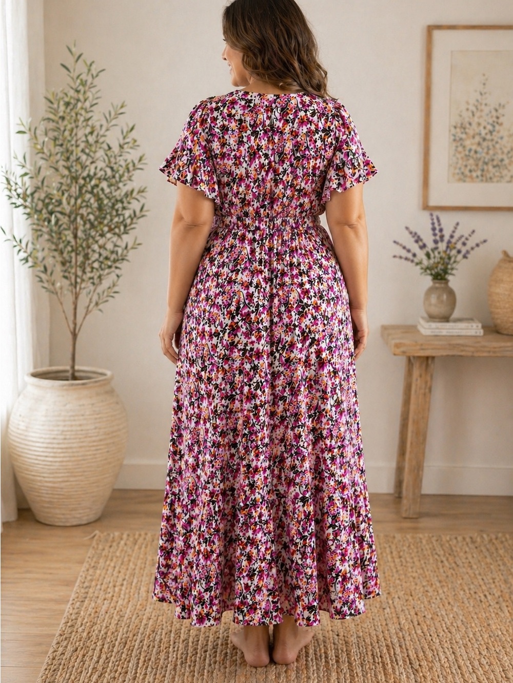 Lane Bryant Pink Floral Wrap-Style Maxi Dress - Picture 3 of 8